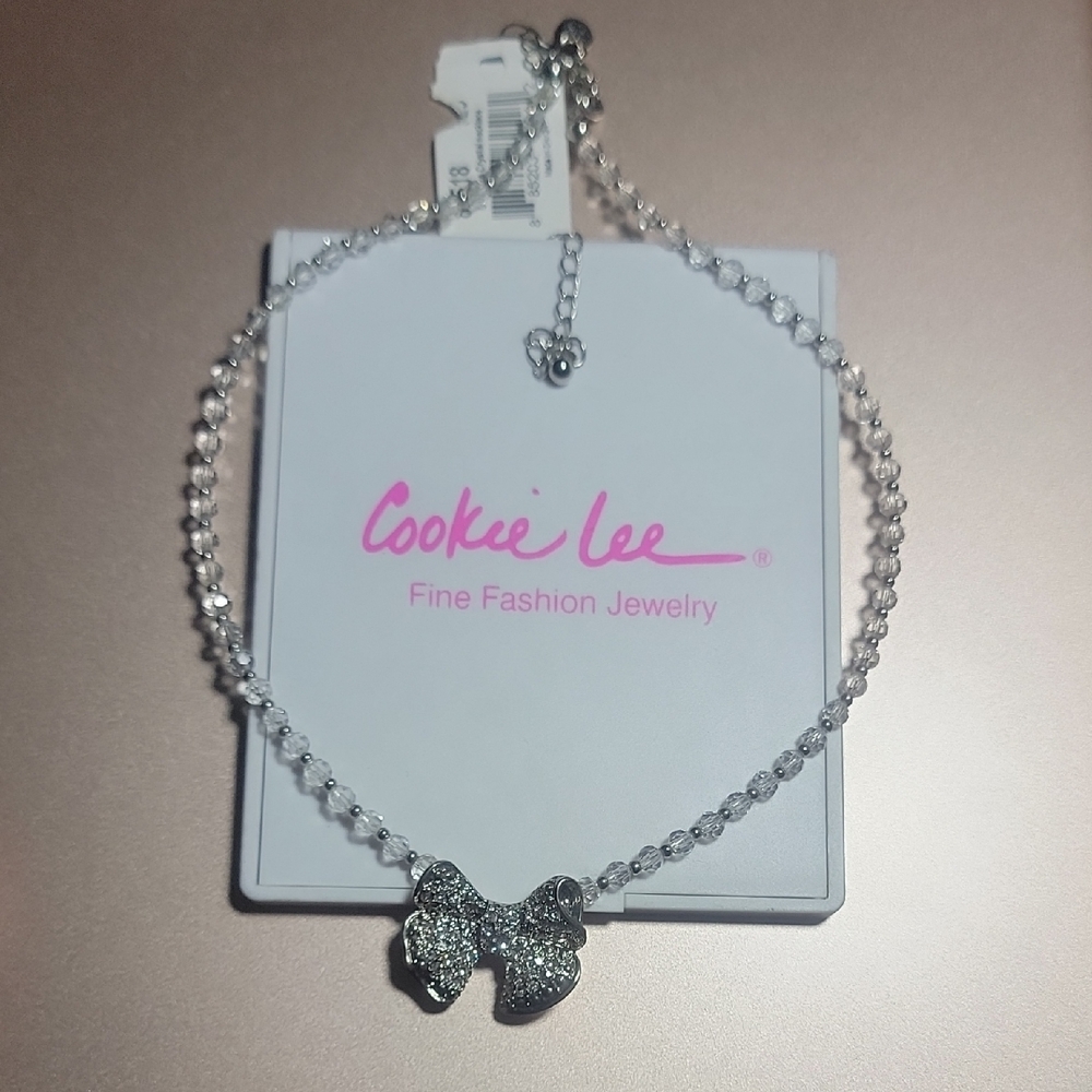 Cookie Lee Silver Bow Necklace
